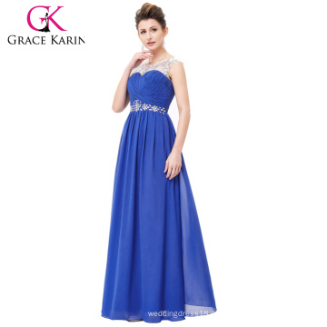 Grace Karin Mode Ärmellos Chiffon Party Kleider Lang Blau Formal Abendkleider CL6115-2 #